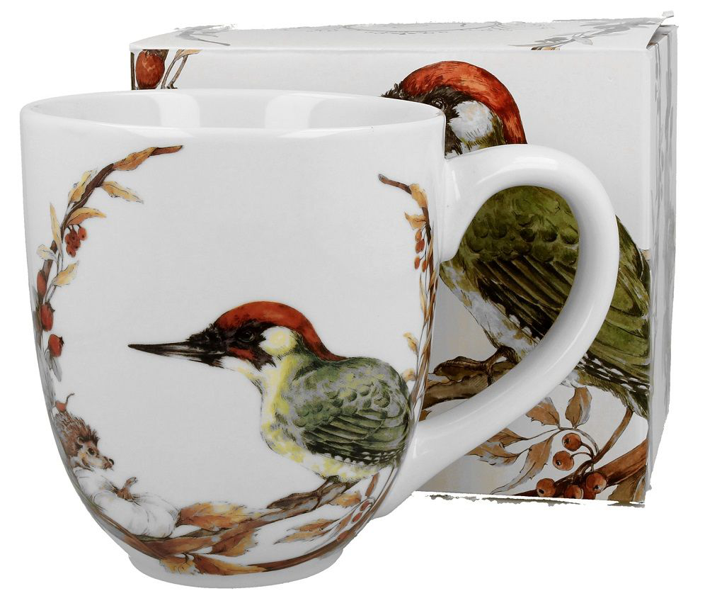 Zestaw kubek porcelanowy XXL Malowany Dzięcioł 1000 ml z pudełkiem prezentowym.