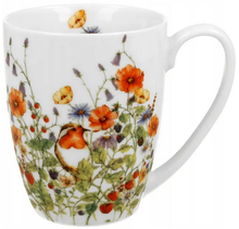 Kubek Wild Bird z barwną dekoracją kwiatów i leśnych owoców prezentowany bez koszyczka