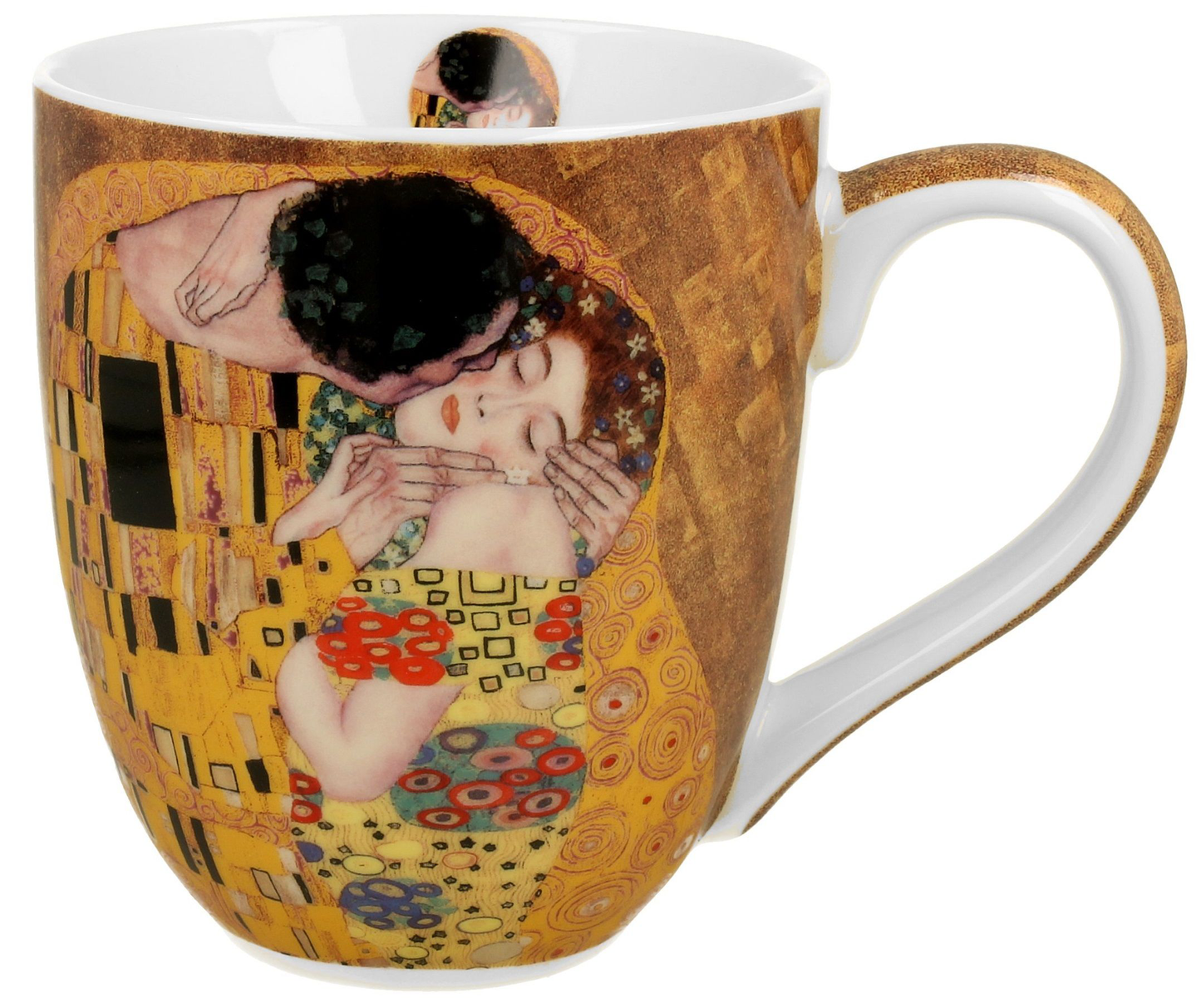 Kubek porcelanowy XXL zdobiony klasycznym obrazem „Pocałunek” Klimta.