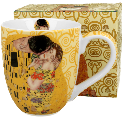 Kubek porcelanowy The Kiss Ecru 1000 ml z ozdobnym pudełkiem w zestawie, secesyjny wzór.