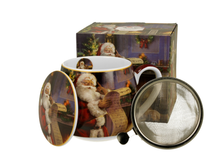 Zestaw kubek porcelanowy baryłka Santa Letter z zaparzaczem i pudełkiem.