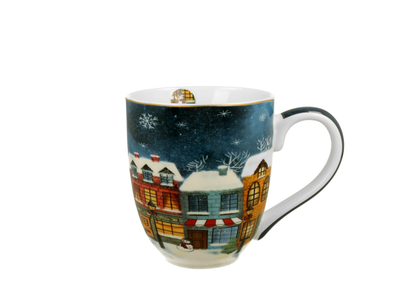 Kubek porcelanowy XXL Christmas City 1000 ml z zimowym wzorem kolorowych kamienic.
