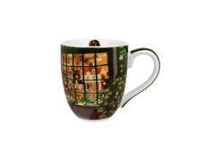 Kubek porcelanowy XXL Christmas Shop Window o pojemności 1000 ml z motywem udekorowanej witryny sklepu i choinki.