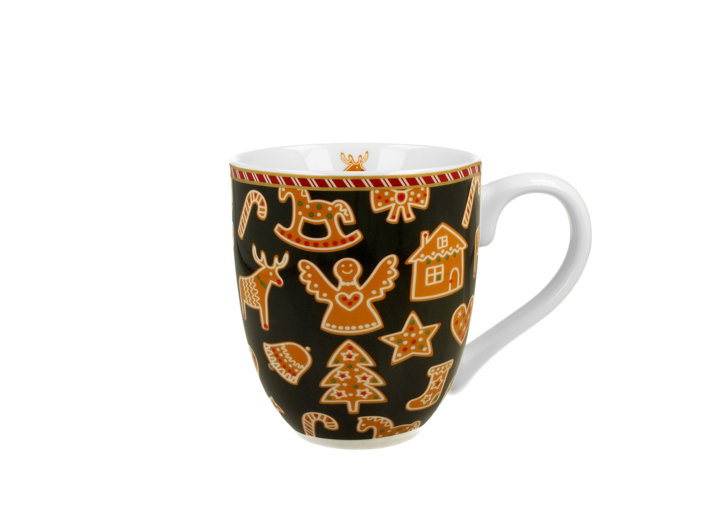 Porcelanowy kubek XXL Gingerbread Navy 1000 ml z motywem świątecznych pierniczków na granatowym tle.