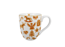 Kubek porcelanowy XXL Gingerbread White 1000 ml z kolorowym wzorem świątecznych pierniczków.