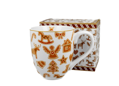 Komplet: kubek porcelanowy XXL Gingerbread White 1000 ml wraz z ozdobnym świątecznym pudełkiem.