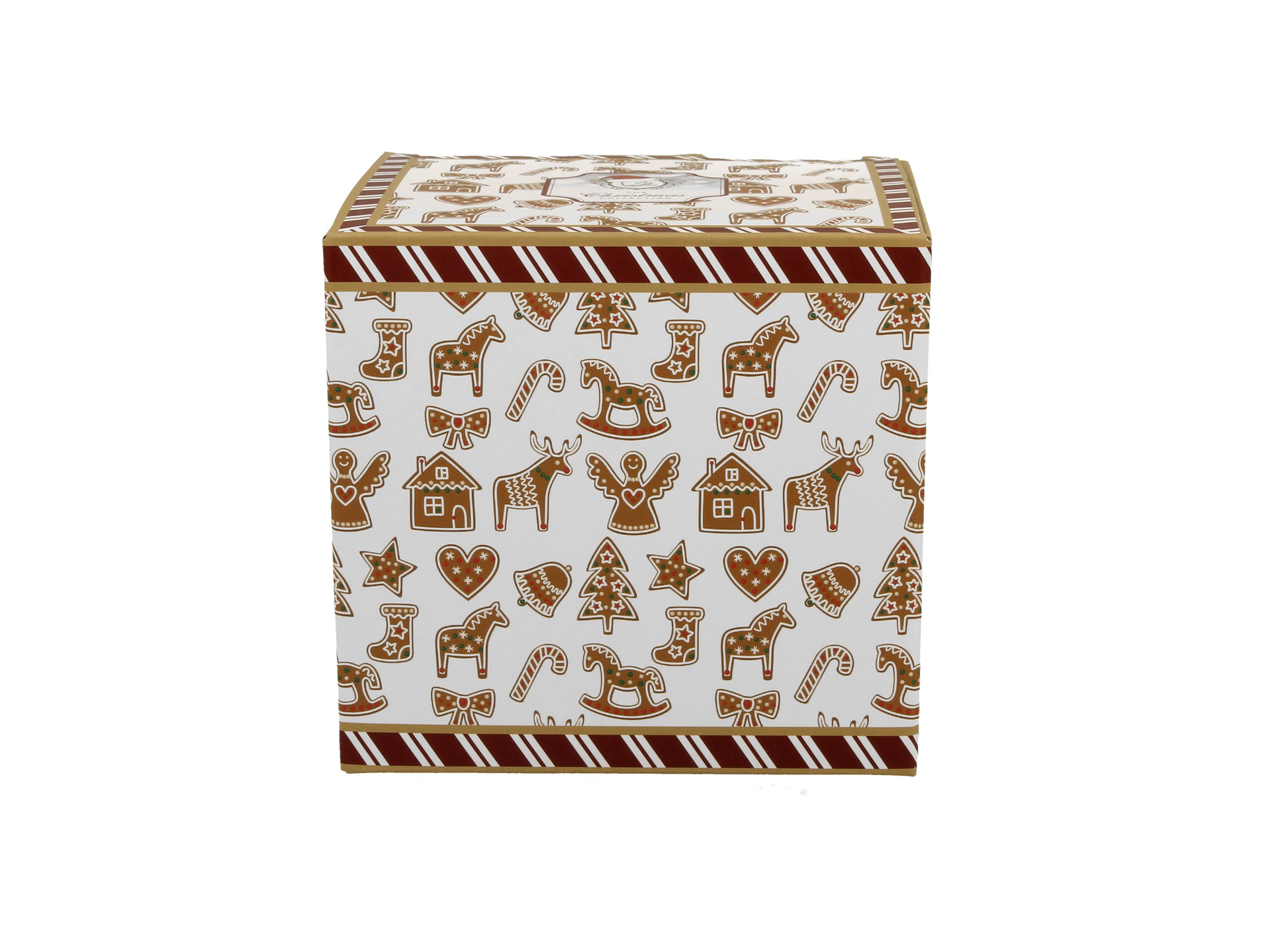 Ozdobne pudełko kubka porcelanowego Gingerbread White ze świątecznym motywem piernikowym