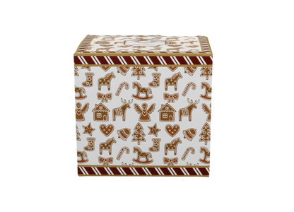 Ozdobne pudełko kubka porcelanowego Gingerbread White ze świątecznym motywem piernikowym
