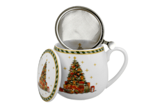 Kubek baryłka z porcelany Christmas Tree z zaparzaczem i świątecznym motywem