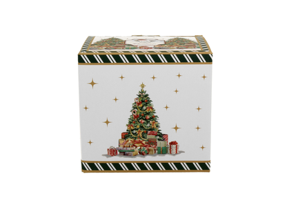 Ozdobne pudełko kubka porcelanowego Christmas Tree z motywem choinki i prezentów