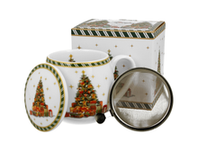 Zestaw kubek porcelanowy baryłka Christmas Tree z zaparzaczem i ozdobnym pudełkiem
