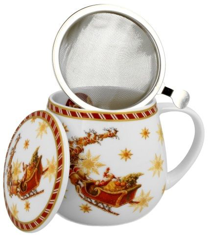 Kubek baryłka Santa on Sleigh z pokrywką, motyw świąteczny