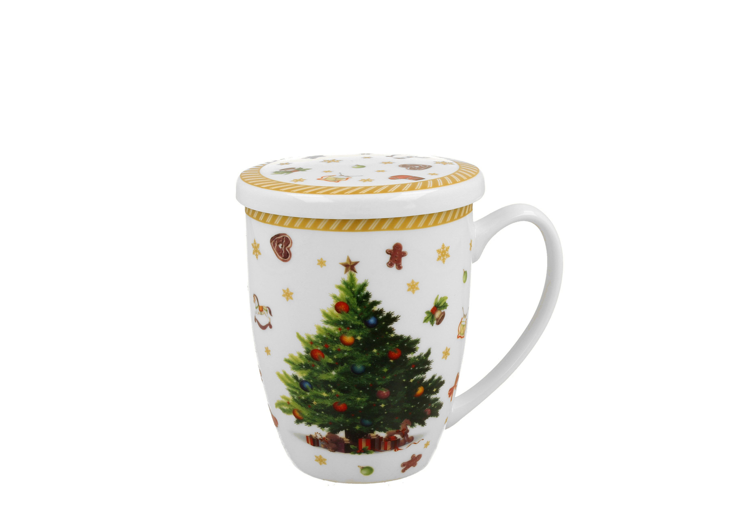 Kubek porcelanowy Christmas Tree 2 z pokrywką, świąteczny motyw choinki