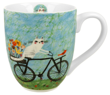 Porcelanowy kubek XXL Kot Na Rowerze 1000 ml z bajkowym motywem kota na rowerze.