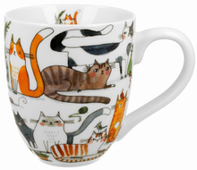 Kubek porcelanowy Koci Świat Leniwe Koty 1000 ml z kolorową ilustracją kotów, widok z boku.