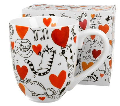 Zestaw: porcelanowy kubek XXL Serca 1000 ml wraz z ozdobnym pudełkiem w identycznym wzorze.