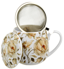 Porcelanowy kubek baryłka z pokrywką zdobiony angielskimi różami