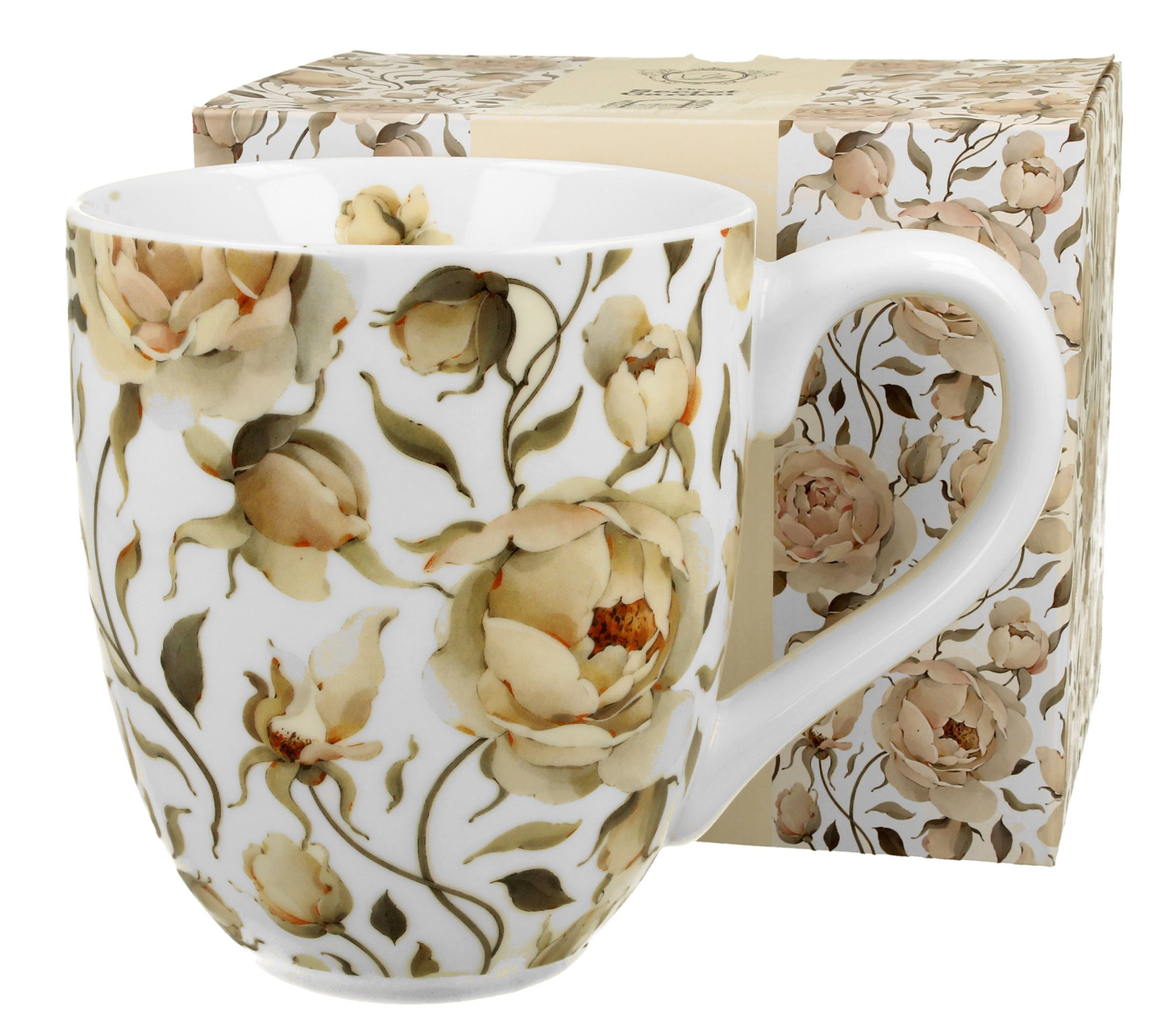 Porcelanowy kubek XXL English Roses White wraz z dopasowanym pudełkiem ozdobnym, idealny na prezent.