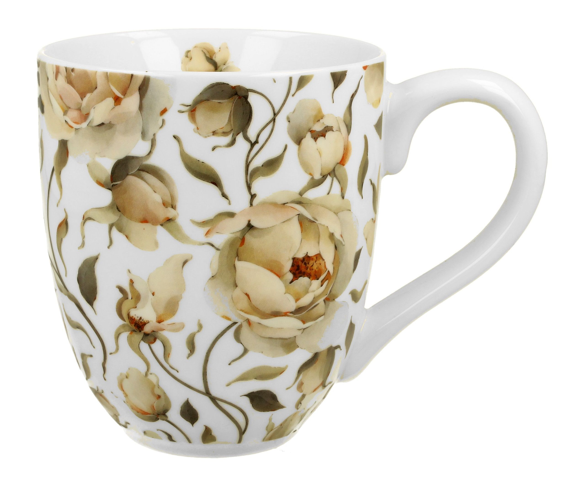 Duży porcelanowy kubek XXL English Roses White o pojemności 1000 ml, zdobiony kwiatowym wzorem białych róż.