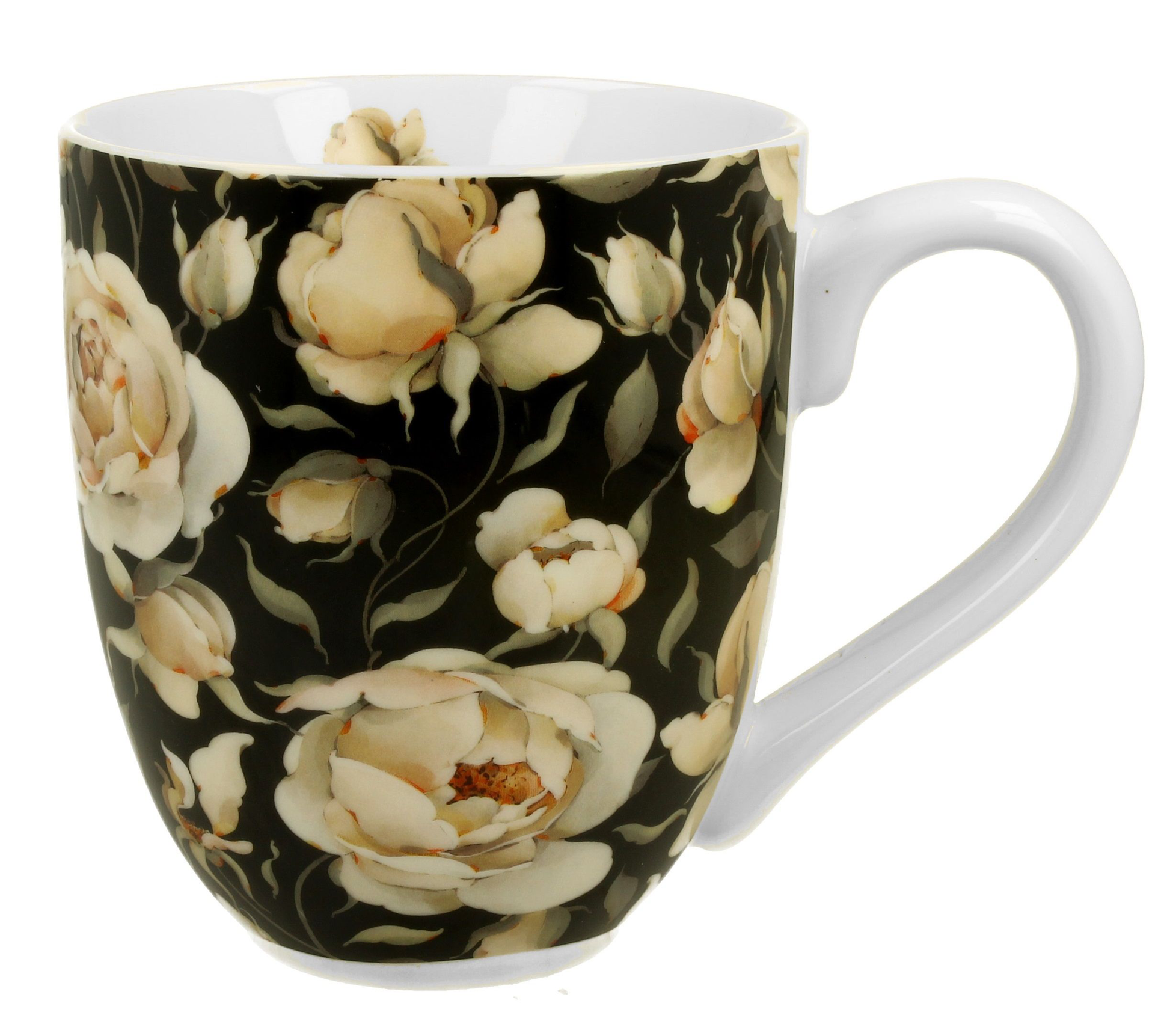 Porcelanowy kubek XXL English Roses Black 1000 ml z kwiatowym motywem róż na czarnym tle.