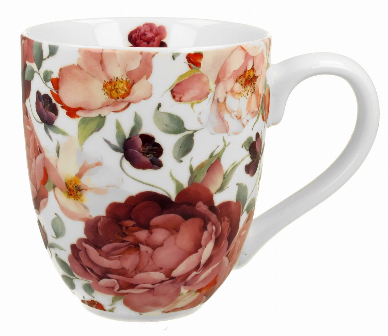 Porcelanowy kubek XXL Spring Roses White o pojemności 1000 ml, udekorowany motywem kwiatów w pastelowych barwach.