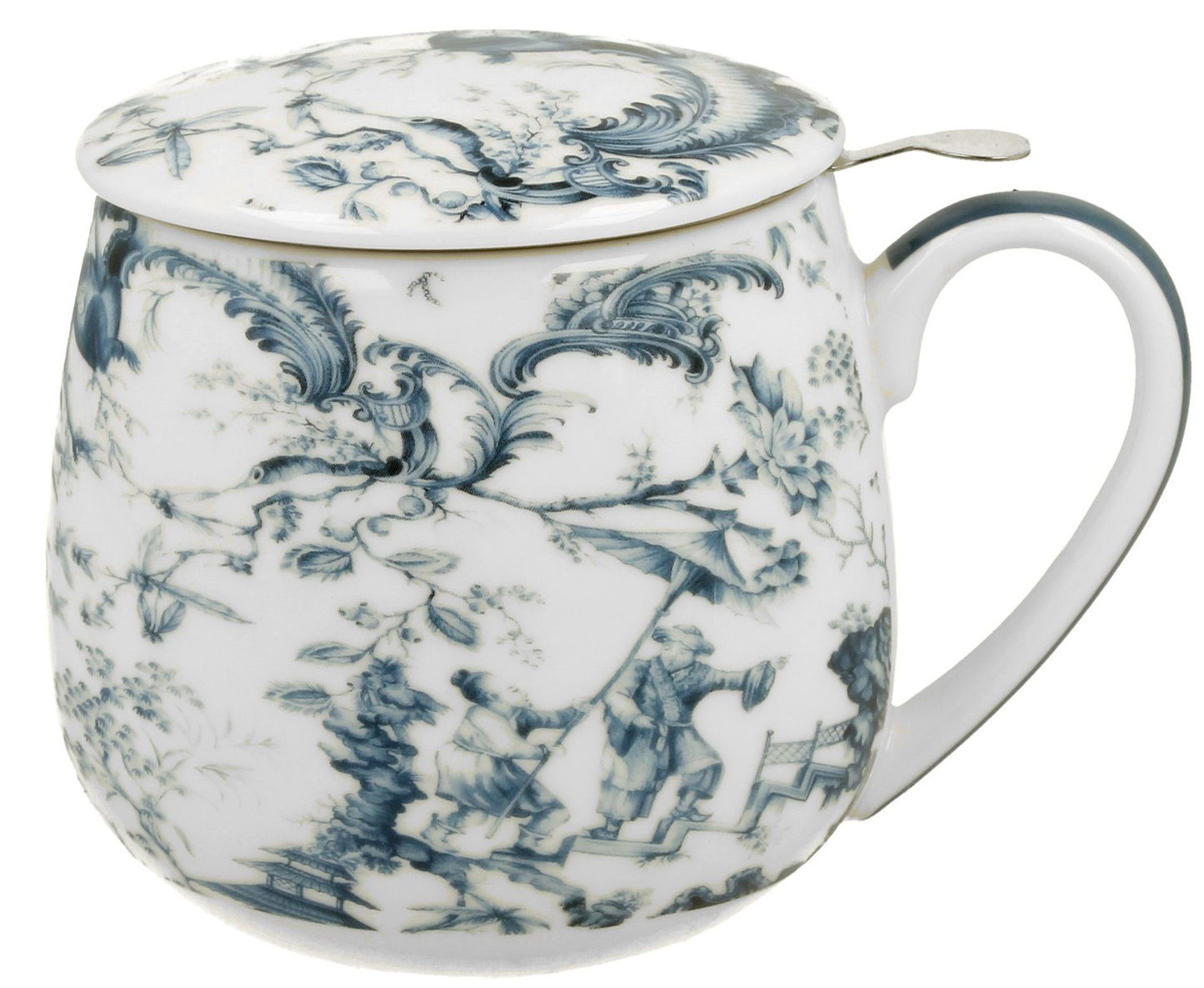 Kubek Orient Blue 430 ml z pokrywką i dekoracją w stylu japońskim.