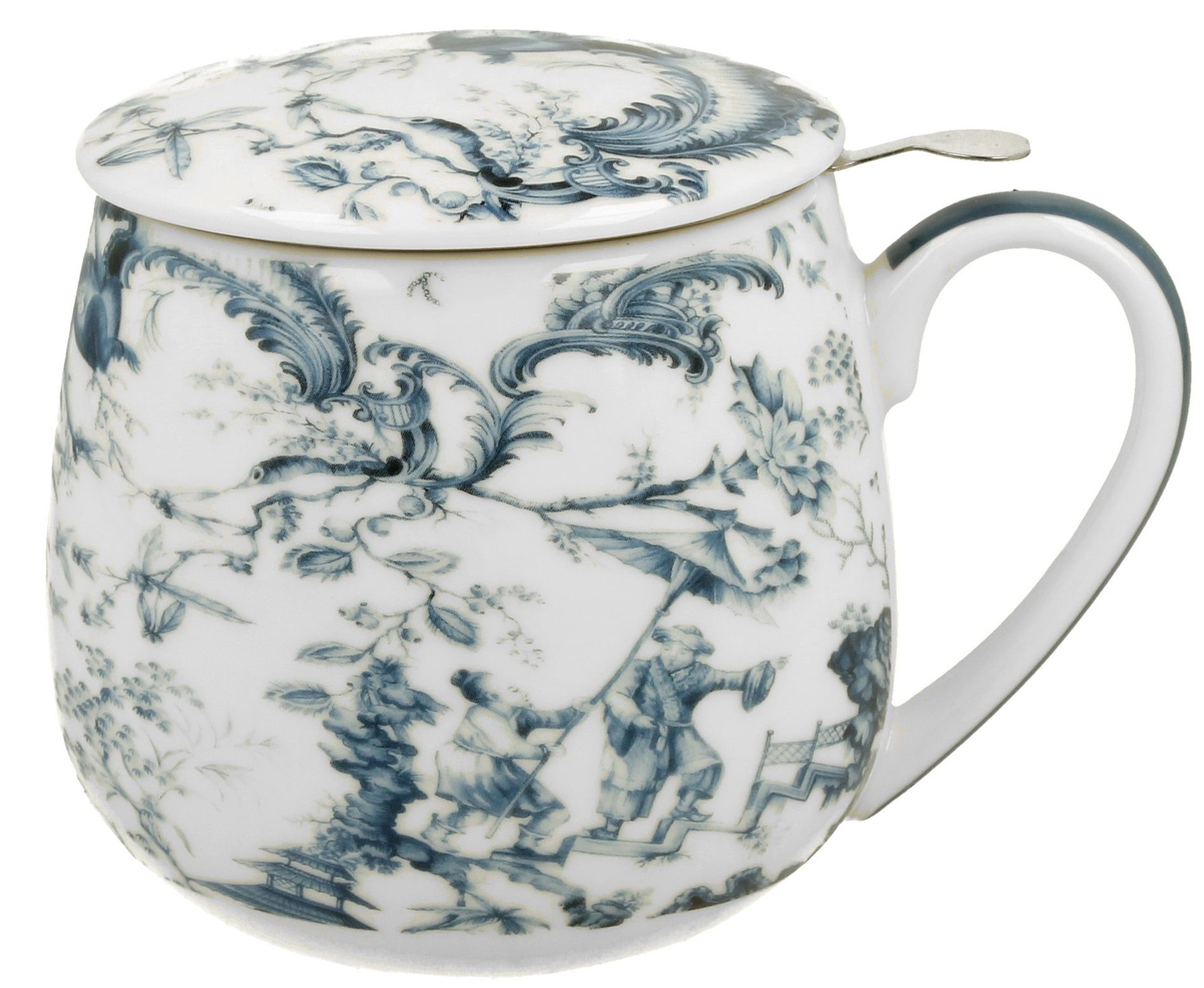 Kubek Orient Blue 430 ml z pokrywką i dekoracją w stylu japońskim.