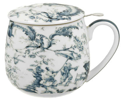 Kubek Orient Blue 430 ml z pokrywką i dekoracją w stylu japońskim.