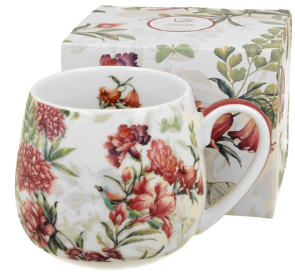 Komplet porcelanowy Lucia – kubek baryłka 430 ml w kwiaty z dopasowanym pudełkiem prezentowym.