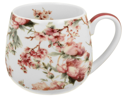 Porcelanowy kubek baryłka Noemi White 430 ml w różowe kwiaty.