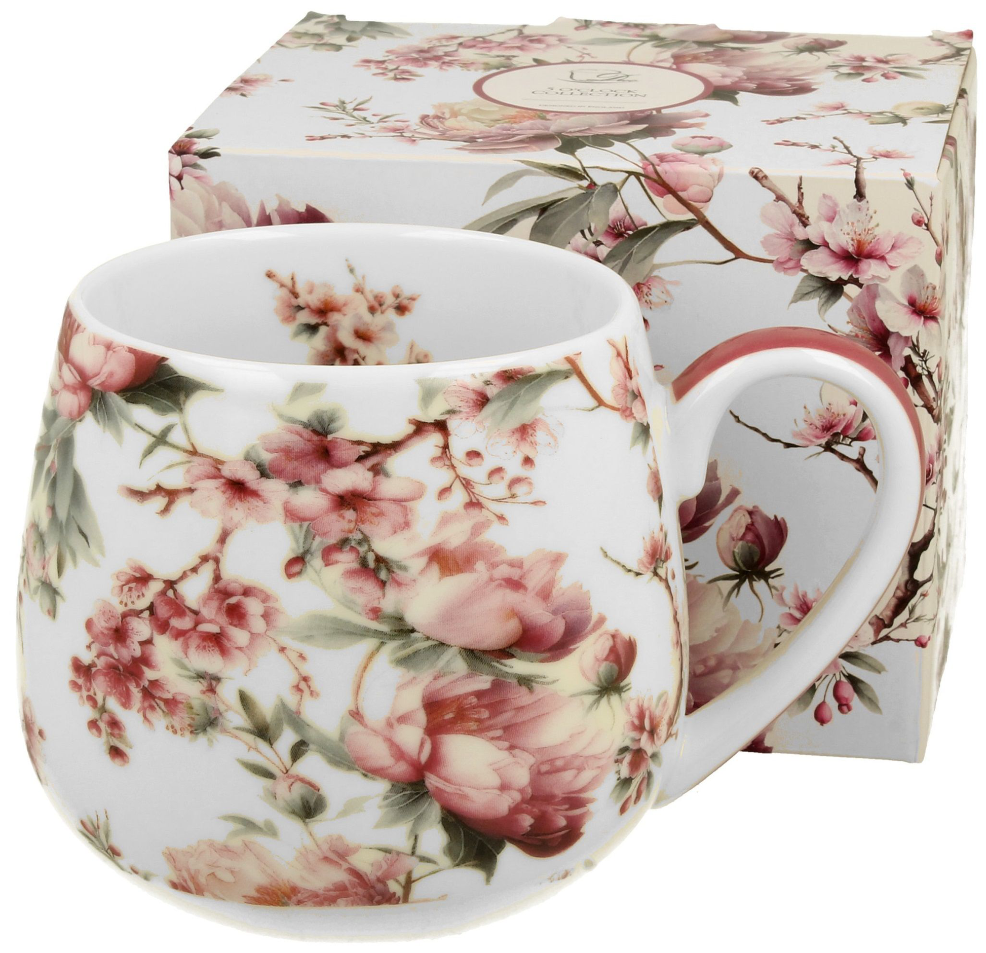 Kubek porcelanowy baryłka Noemi White 430 ml z dopasowanym pudełkiem kwiatowym.