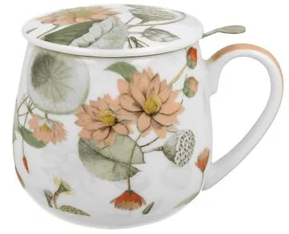 Kubek Yvonne z zaparzaczem i pokrywką, wzór kwiatowy