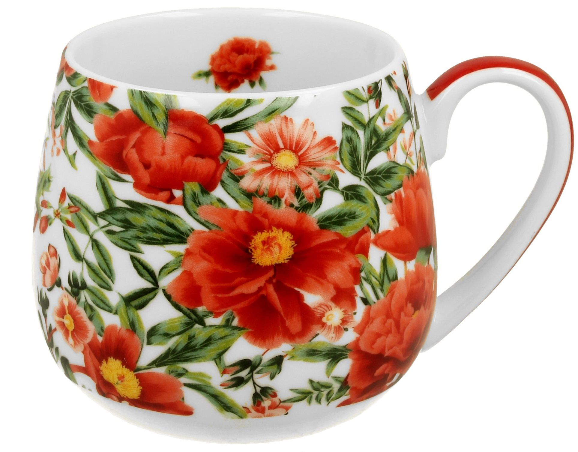 Porcelanowy kubek baryłka Felicity 430 ml w czerwone kwiaty.