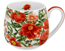 Porcelanowy kubek baryłka Felicity 430 ml w czerwone kwiaty.