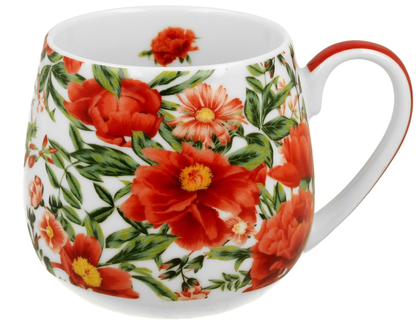 Porcelanowy kubek baryłka Felicity 430 ml w czerwone kwiaty.