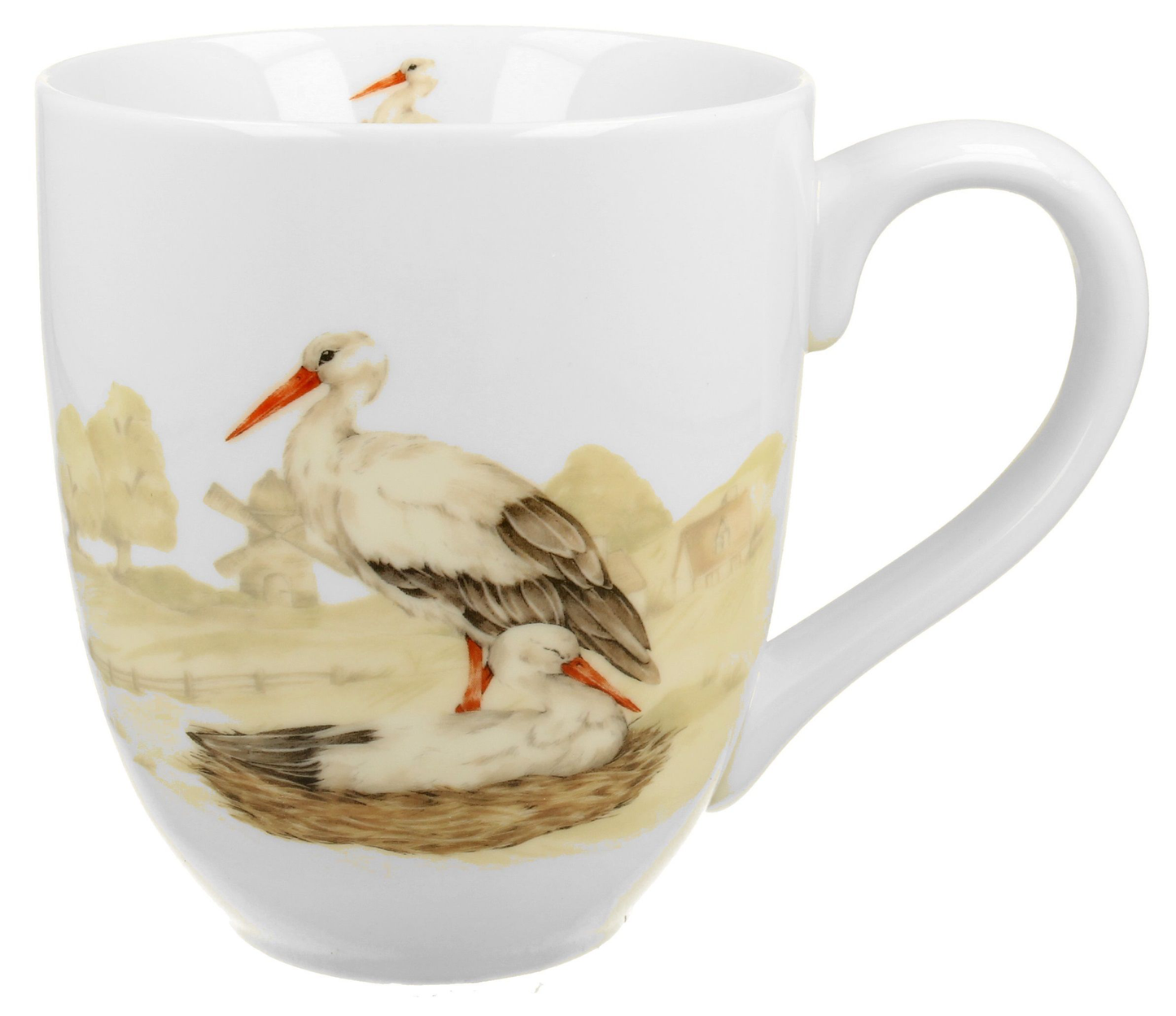 Porcelanowy kubek Bociany XXL 1000 ml – detal dekoracji z bocianami