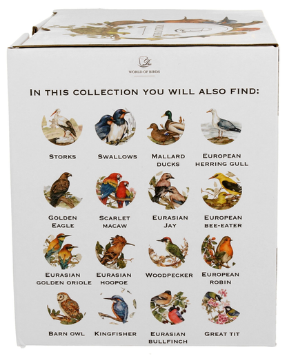 Pudełko z kolekcji World of Birds – zestaw różnych ptaków, w tym gile.