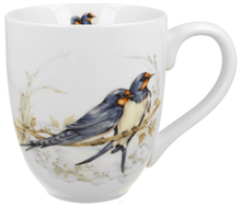 Kubek porcelanowy XXL 1000 ml z motywem jaskółek na gałązce.