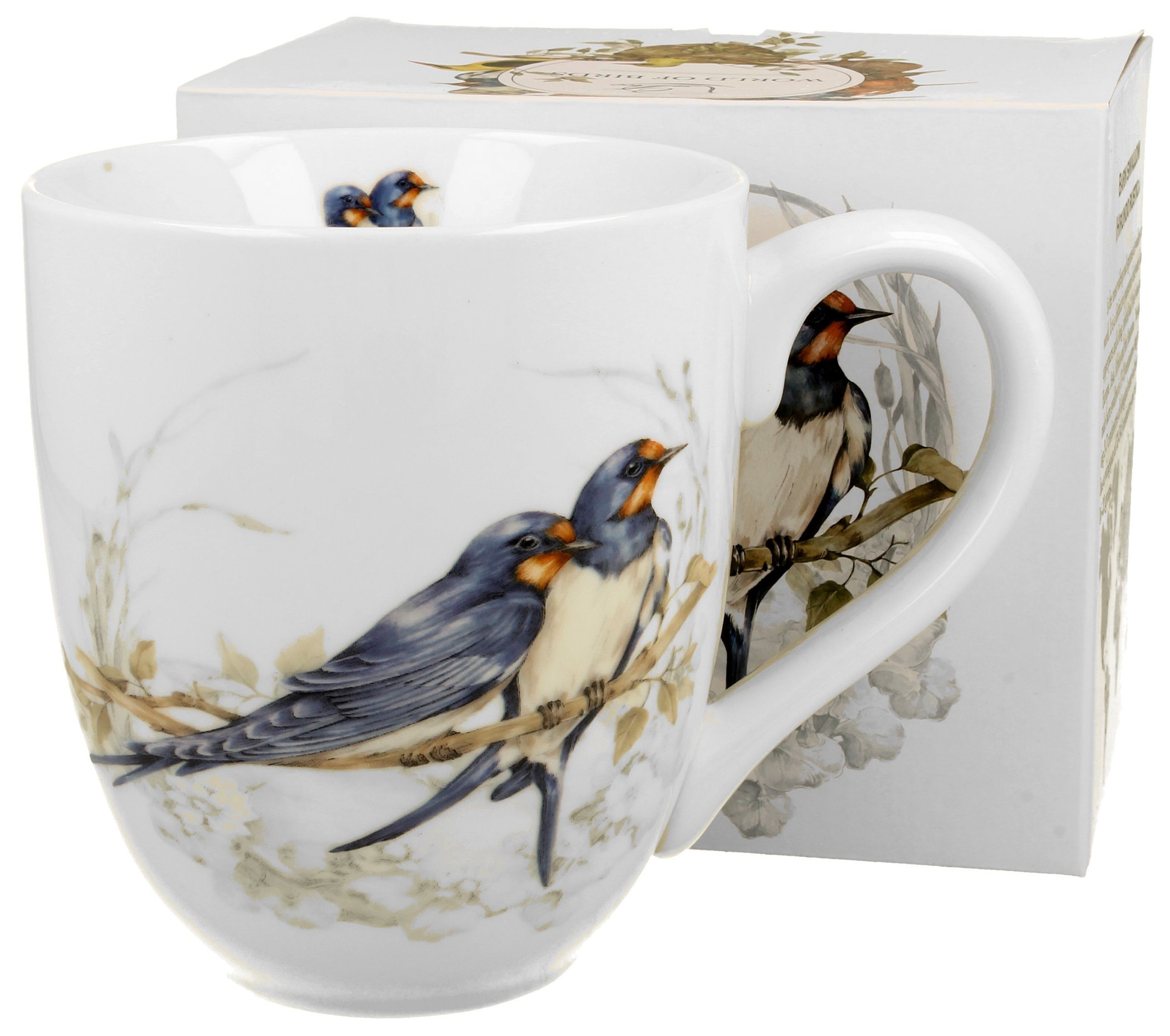 Kubek porcelanowy XXL 1000 ml Jaskółki wraz z pudełkiem prezentowym.