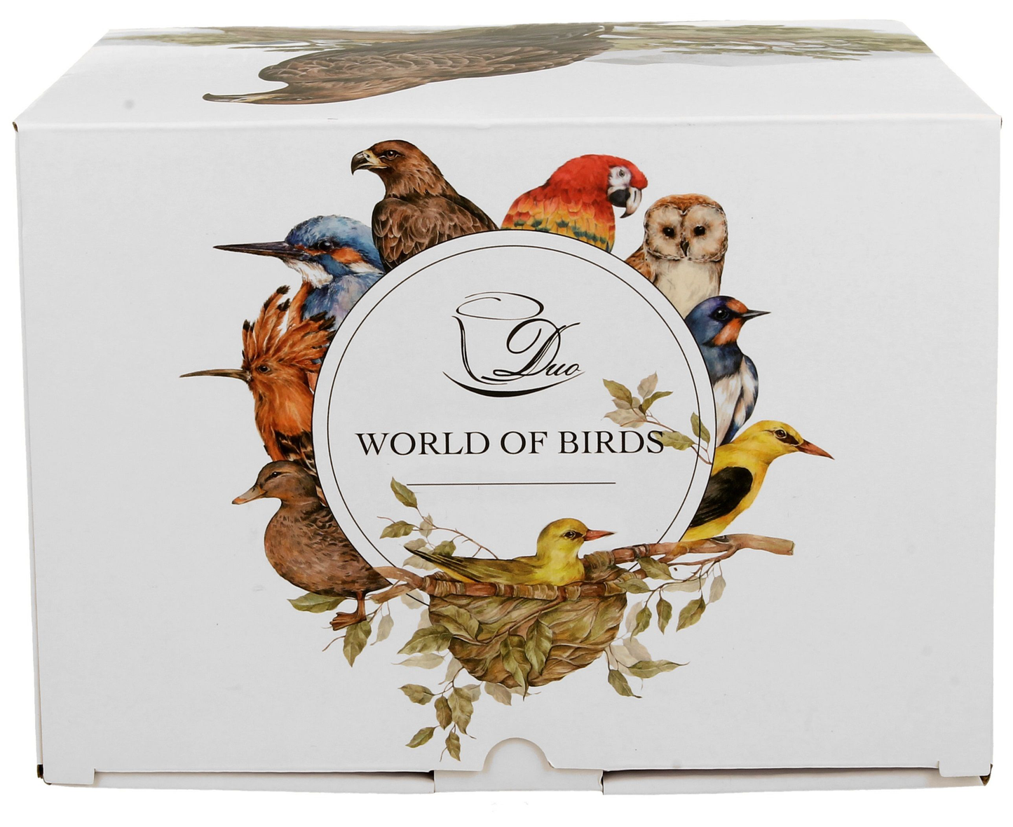 Pudełko kolekcji World of Birds z listą gatunków ptaków – pierwsza strona.