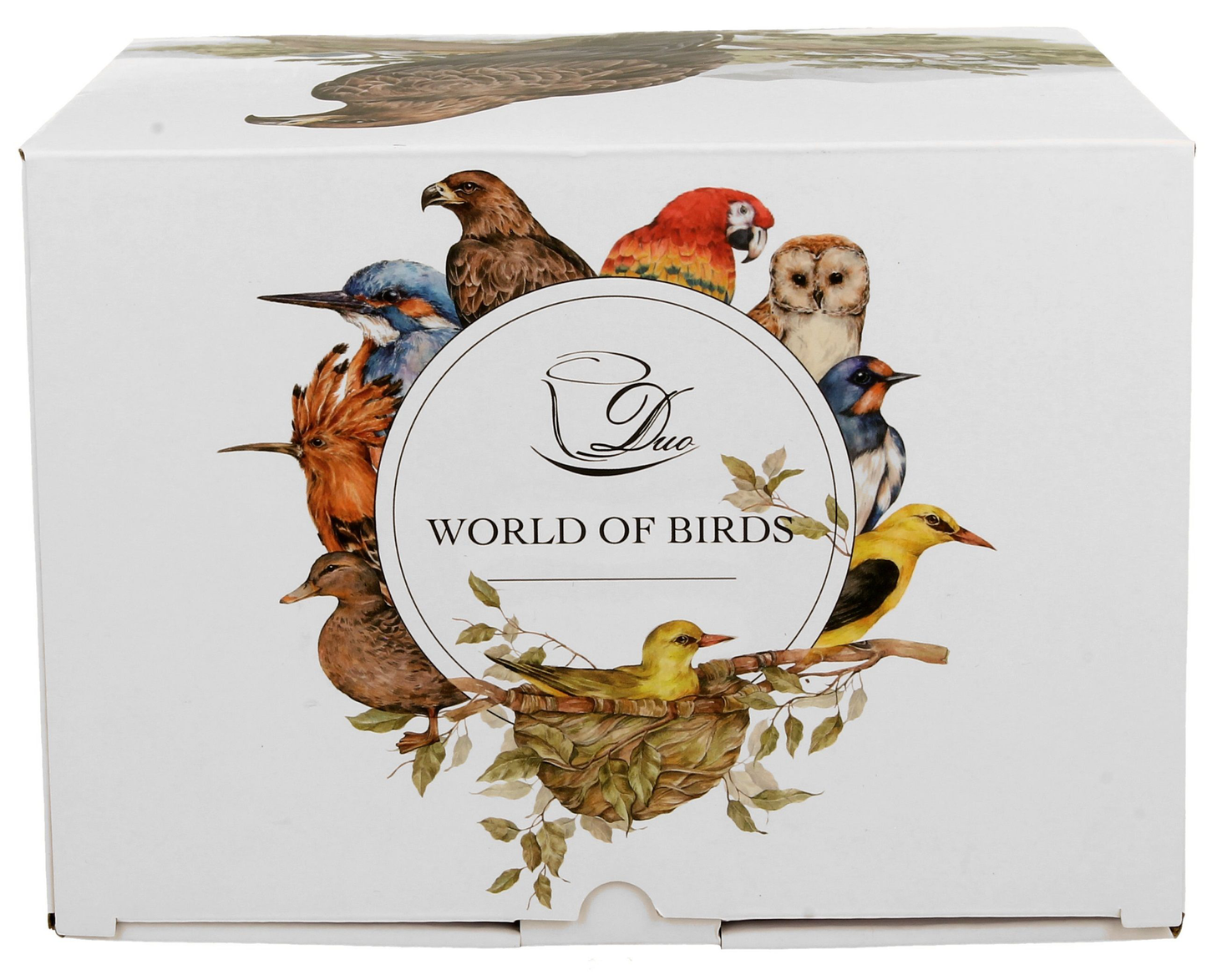 Białe pudełko z ilustracjami ptaków z kolekcji World of Birds