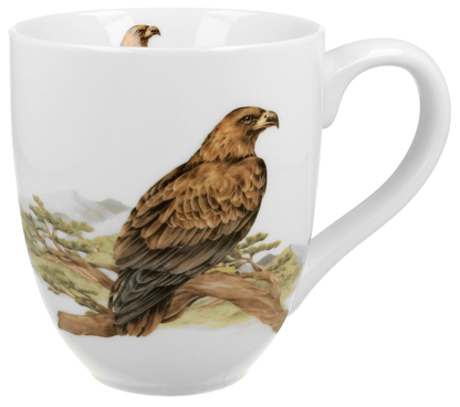 Porcelanowy kubek XXL z motywem orła siedzącego na gałęzi.