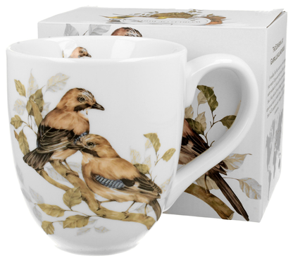 Kubek porcelanowy Sójki Zwyczajne 1000 ml z pudełkiem prezentowym.