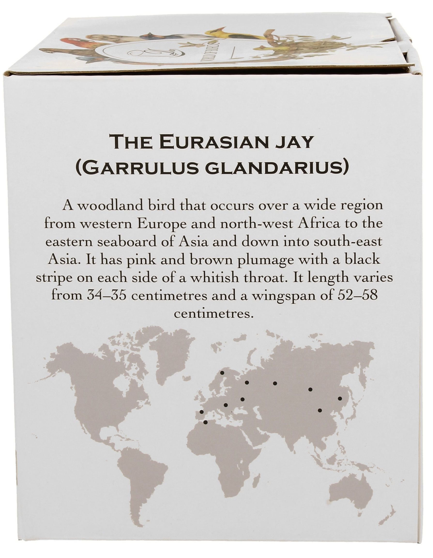 Opis gatunku Sójka zwyczajna z mapą występowania na świecie.