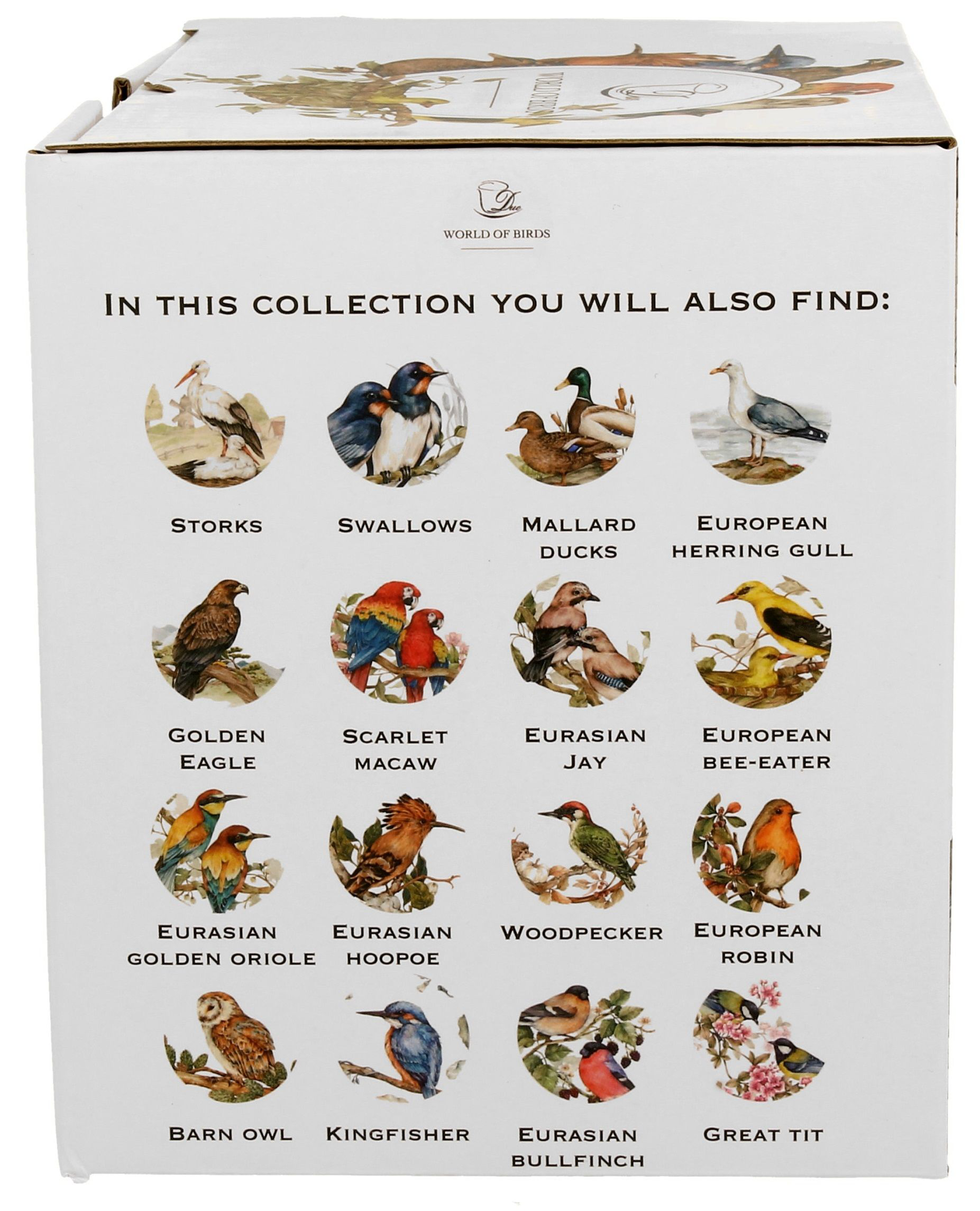 Pudełko prezentowe z kolekcji World of Birds przedstawiające różne gatunki ptaków.