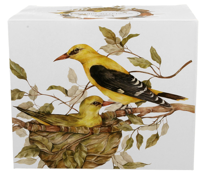 Ilustracja dwóch wilg siedzących na gałęzi, nadruk na pudełku.