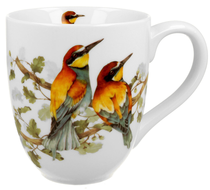 Kubek porcelanowy XXL 1000 ml z kolorowym motywem ptaków żołn na tle gałęzi.