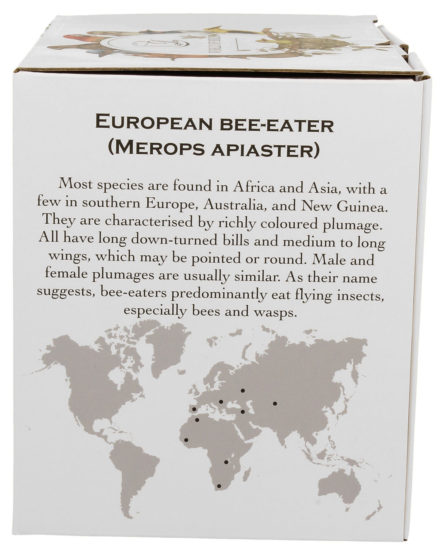 Opakowanie kubka porcelanowego XXL Żołny 1000 ml z opisem gatunku i mapą występowania.