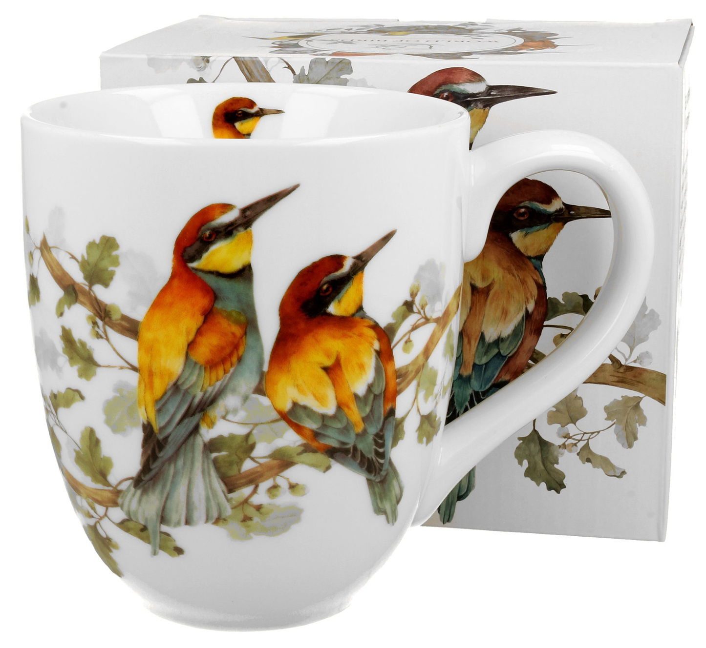 Kubek porcelanowy XXL Żołny 1000 ml wraz z ozdobnym pudełkiem w tym samym wzorze.