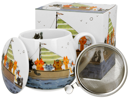 Zestaw kubek baryłka Marynarze 430 ml z zaparzaczem, pokrywką i pudełkiem prezentowym.